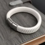 Fashion Simple White Leather Braid Bracelet Stainless Steel Buckle Clasps for Men Handmade Bangle Wholesale Charm Jewelry Gift - Image 2