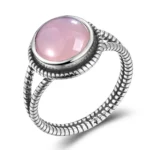 Vintage S925 Sterling Silver Ring Oval Round Natural Rose Quartz Ring Pink Stone Sun Shaped Retro Silver Fine Jewelry For Women - Image 6