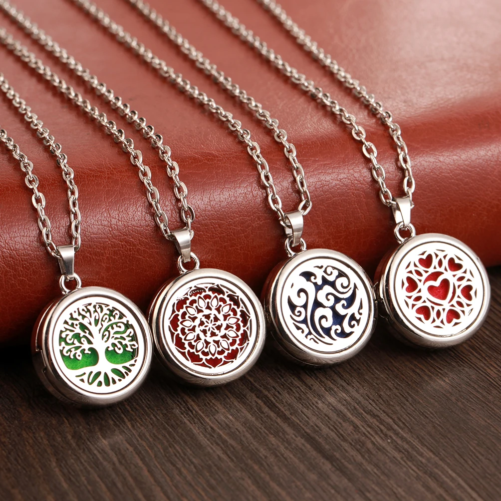 kf-Sb7aeffc1354f405d8c5e31c465d865b7H New Tree Of Life Aromatherapy Necklace Stainless Steel Essential Oil Diffuser Amulet Perfume Locket Pendant Women Jewelry Gift - Image 1