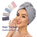 Solid Color Absorbent Hair Towel Wrap 9.8" X 25.5" Textured Dry Hair Cap for Button-Down Women