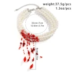 Multilayer Vintage Red Blood Pattern Imitation Pearl Tassel Pendant Necklace for Women Goth Crystal Bead Chain Halloween Jewelry - Image 4