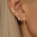 4PCS Zircon Heart Moon Flower Small Hoop Earrings Set For Women Stainless Steel Huggies Pendant Piercing Earrings Jewelry Aretes - Image 4