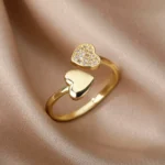 Zircon Geometric Heart Rings For Women Stainless Steel Gold Color Wedding Ring Luxury Aesthetic Jewlery Couple Gift - Image 4