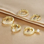 1PC 18K Gold Plated Stainless Steel Round Circle Earrings for Women Teens Cubic Zircon Star Leaf Hoop Earrings Piercing Jewelry - Image 5