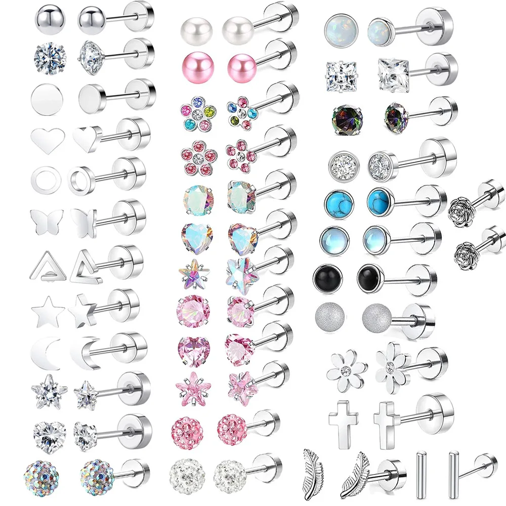 kf-Sbfb350ccb96b40e6b432797b5acbdc3cI 2PCS/Set Stainless Steel Heart Moon Earbone Stud Screw Ball Stud Earrings for Women Fashion Ear Tragus Cartilage Body Piercing - Image 1