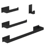 Black Bathroom Hardware Set Self-sticking, Robe Hook Towel Rail Bar Towel Bar Paper Holder Accessories Set without Nails