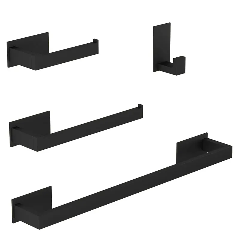 kf-Sc024e7a562ab48dbbdefcb6a74b74a5fE Black Bathroom Hardware Set Self-sticking, Robe Hook Towel Rail Bar Towel Bar Paper Holder Accessories Set without Nails - Image 1