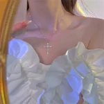 Elegant Crystal Cross Pendant Necklace Silver Color Star Ladies Necklace Fashion Party Jewelry Women Gift Wholesale - Image 3
