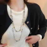 New Flower Glass Beaded Double Layered Stacking Chains Necklaces for Women Temperament Vintage Sweater High-end Fashion Jewelry - Image 3
