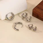Classic Hoop Earrings for Women Girls Gold Color Chunky Stainless Steel Earrings 2026 Trend New in Minimalist Ear Jewelry aretes - Image 6
