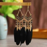 Bohemian Ethnic Feather Dangle Earrings For Women Trendy Long Tassel Colorful Beads Drop Earrings Girl Female Boho Jewelry - Image 5
