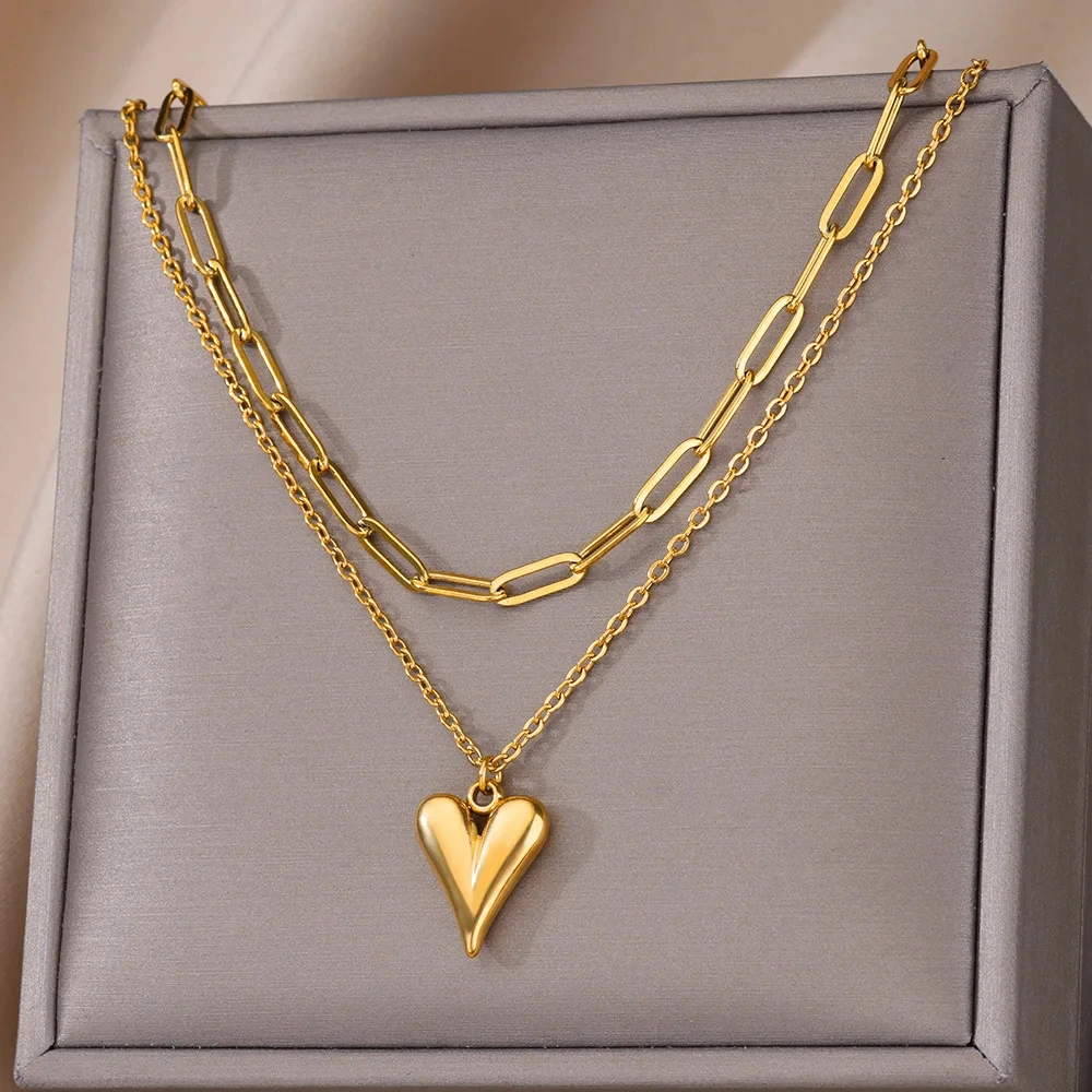 kf-Sc7d399c967874a53ac380899e4f344df9 316L Stainless Steel Multilayer Heart Necklace For Women Girls Goth Gold Color Clavicle Chain Charm Choker Jewelry Birthday Gift - Image 1
