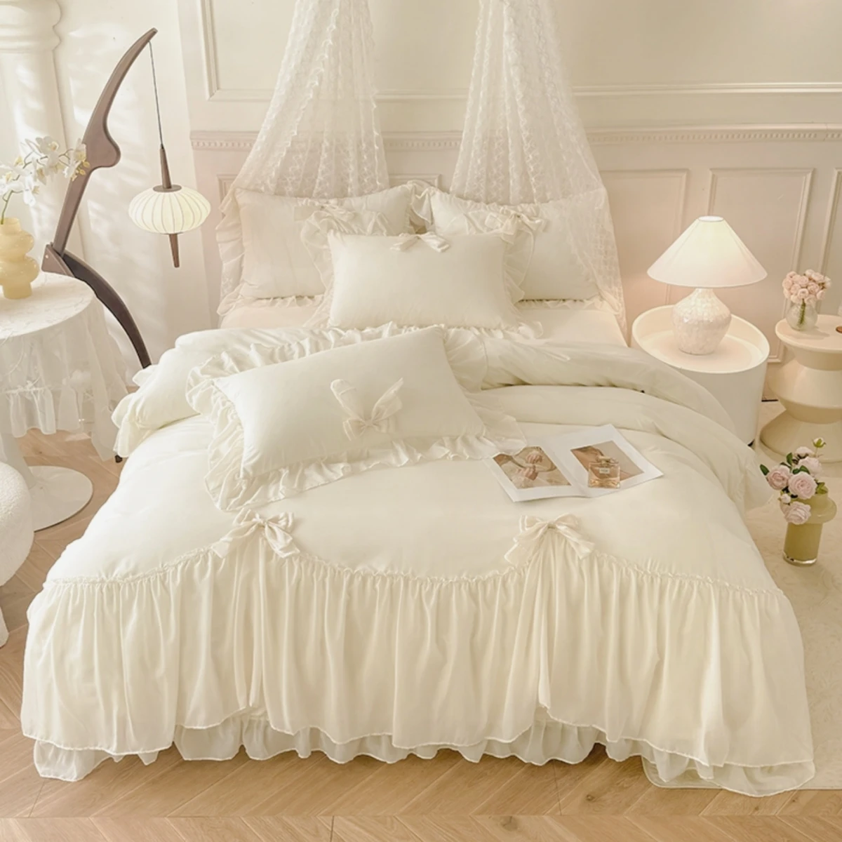 kf-Sc9c5c6a91faf43b29804a93290d06a25m 3pcs White Bedding set ruffles Duvet Cover Set (1*Duvet Cover + 2*Pillowcase, Without Core)for bedroom guest room - Image 1