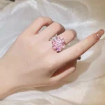Cute Female Pink Crystal Stone Ring Charm Upscale Thin 925 Sterling Silver Wedding Rings for Women Bride Flower Zircon Jewelry - Image 5