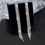 TREAZY Shiny 4 Lines Rhinestone Crystal Tassel Long Earrings for Women Wedding Party Hanging Dangle Earrings Bridal Brincos - Image 4