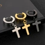 1Pair Punk Stainless Steel Cross Pendant Hoop Earrings For Men Women Not Fade Ear Rings Hip Hop Male Jewelry - Image 6