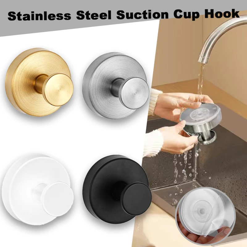kf-Sd7686f5f1e5e49e680ed1b9a8a677b46Y Reusable Stainless Steel Suction Cup Hook Waterproof Wall Mount Hooks Punch-free Kitchen Bathroom Wall Hanger Towel Clothes - Image 1