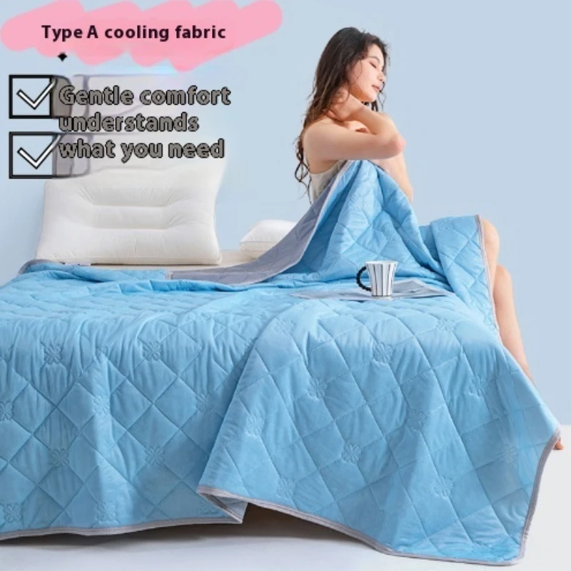 kf-Se481d0457c444b9f8ba541312bd53b4aa Summer Cool Ice Silk Washable Soft Blanket With Solid Color Printing Suitable Bedroom Air Conditioning Cool Thin Comforter Quilt - Image 1