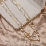 Vintage Lady Camellia Pearls Flower Long Necklace Chain Elegant Double Layers Fashion Jewelry For Women Party Collares de moda - Image 4