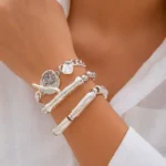 Ingemark 4Pcs/Set Vintage OT Buckle Coin Pendant Bracelet for Women on Hand Goth Open Charm Bangles Couple Friends Jewelry Gift - Image 2
