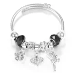 New Rhinestone Heart Shaped Pendant Stainless Steel Beaded Bracelet 4 Colors High Quality Closure Bangles Women Bracelet Jewelry - Image 5