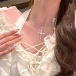 Elegant Crystal Cross Pendant Necklace Silver Color Star Ladies Necklace Fashion Party Jewelry Women Gift Wholesale - Image 2