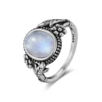 Vintage 925 Silver Ring Natural Moonstone Flower Ring 925 Hollow Eye Shape Round Sun And Moon Ring Fine Jewelry for Women Men - Image 3