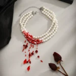 Multilayer Vintage Red Blood Pattern Imitation Pearl Tassel Pendant Necklace for Women Goth Crystal Bead Chain Halloween Jewelry - Image 6