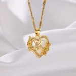 Flower Zircon Initial Heart Pendant Necklaces For Women 2024 Trend Stainless Steel Letter Necklaces Jewelry Best Friend Gifts - Image 2