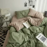 High Quality Solid Color Double Washed Cotton Bedding 4 Pieces Set Student Dormitory Bed Linen Duvet Set Bed Suit - Image 4