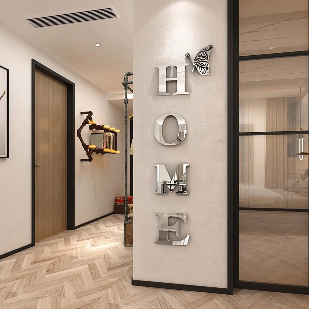 kf-Sfc7bb1bb2012429d8d422598d3d142bcF HOME Home Logo 3D Mirror Wall Sticker, Entrance Decoration, Home Decoration - Image 1