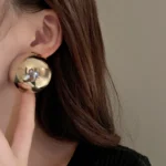 Punk Smooth Large Round Semicircle Exaggerated Metal Stud Earrings for Women Classic Gold Color Geometric Earring Ear Jewelry - Image 5
