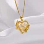 Flower Zircon Initial Heart Pendant Necklaces For Women 2024 Trend Stainless Steel Letter Necklaces Jewelry Best Friend Gifts - Image 3