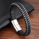 Braided Rope Woven Black Leather Men Bracelets Punk Style Stainless Steel Bangle for Friend Charm Fashion Jewelry Gifts - Image 4